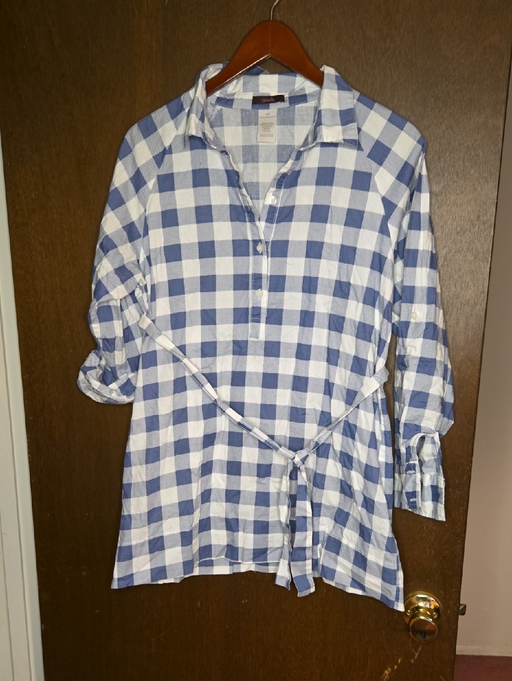 mark. Blue and White Plaid Tunic Top
